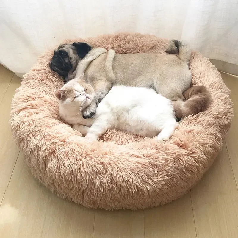 Cama redonda para animais de estimação, cama para cachorro grande, longa, pelúcia, casa para cachorro, sofá removível.