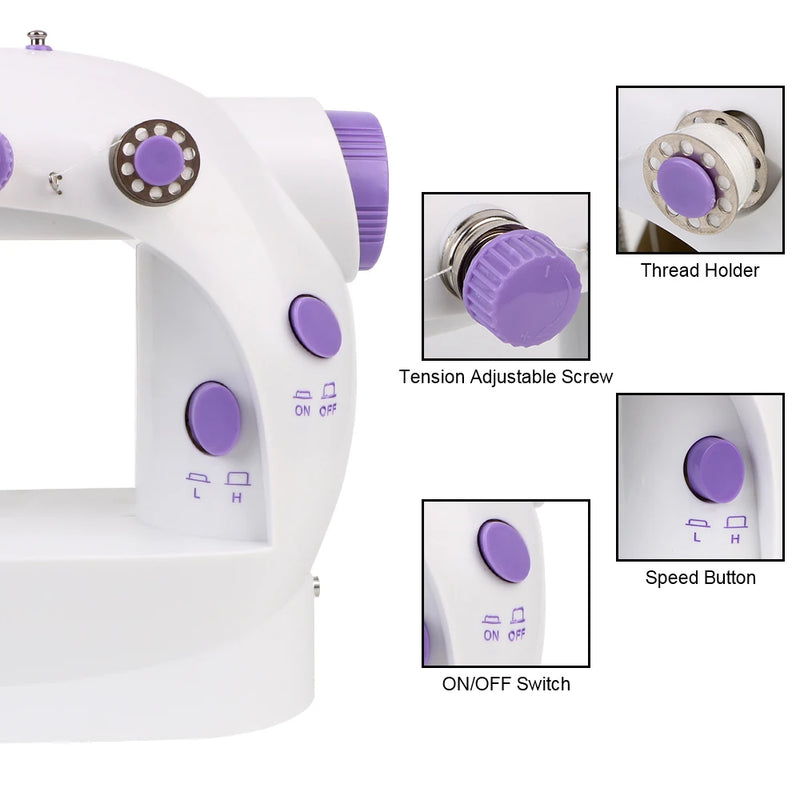 Máquina de Costura Pedal linha Reta Mesa mão 220v, Luz Noturna Doméstica, Portátil, Ferramenta mão mini kit elétrico dois fios.